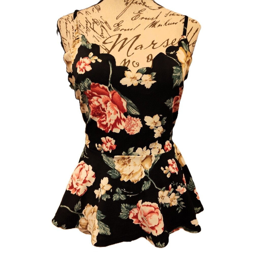 Chikora Plus Floral Print Scallop Trim Peplum Cami Top from Shein Size 0XL